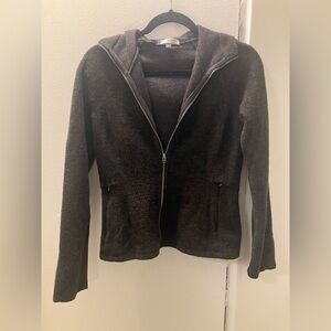 Ibex Womens Dark Brown Merino Wool Blend Hooded Full Zip Slim Fit Jacket Sz XS